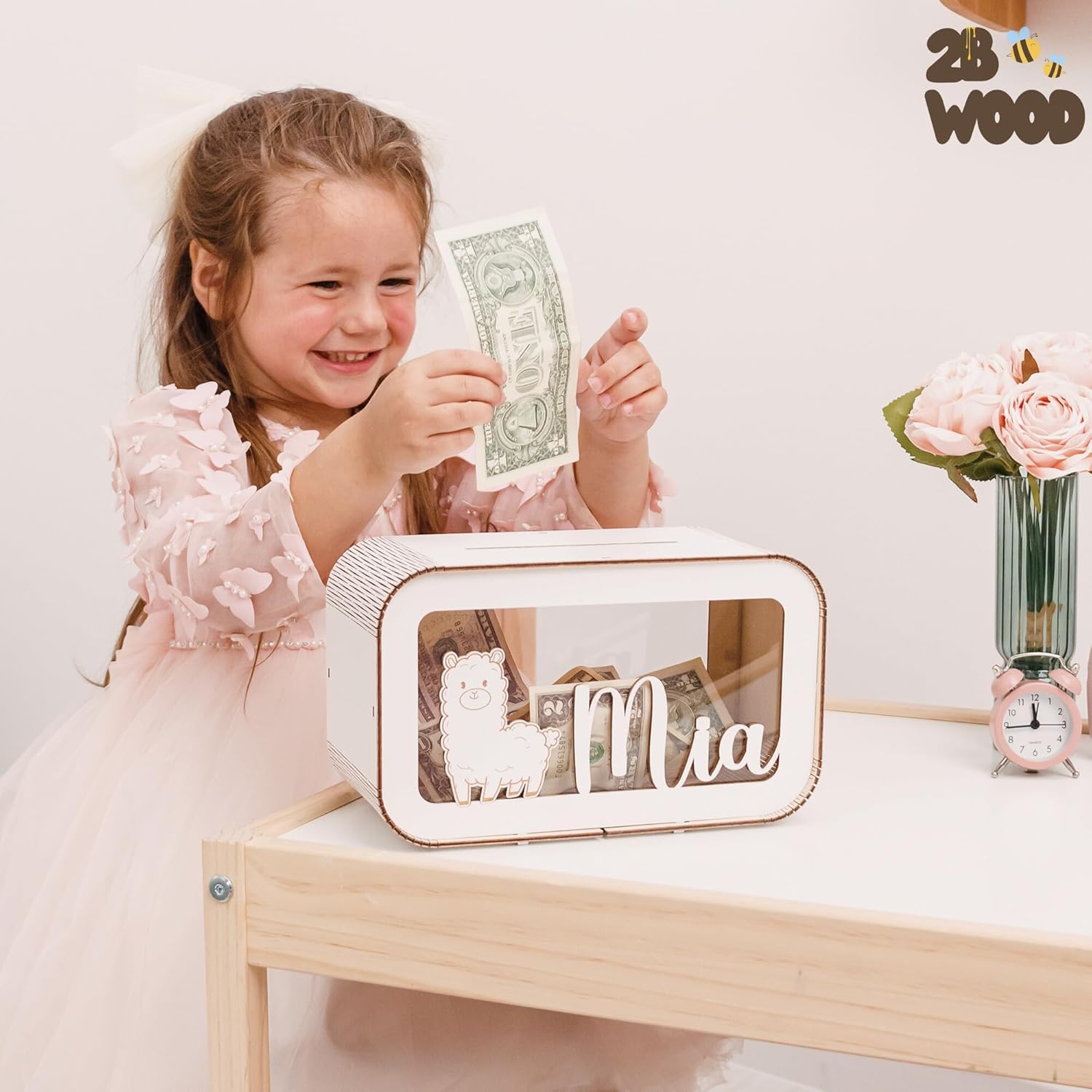 Personalized Wooden Piggy Bank for Kids - Custom Name Animal Design