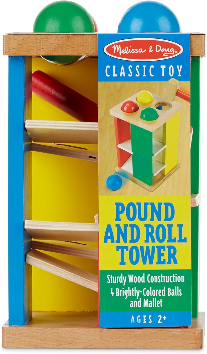 Melissa Doug Deluxe Pound and Roll Wooden Tower Toy