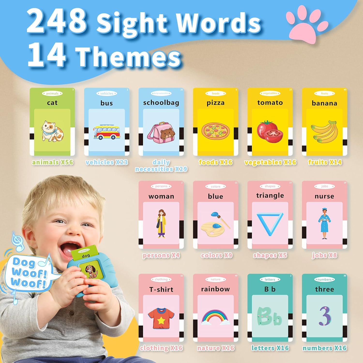 Aullsaty Talking Flash Cards for Toddlers 1-6 Years
