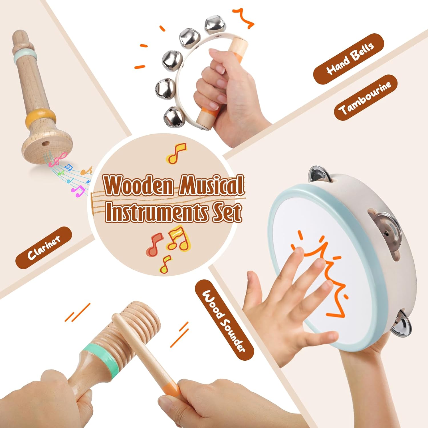 Wooden Musical Instruments Set for Toddlers 1-3 Years