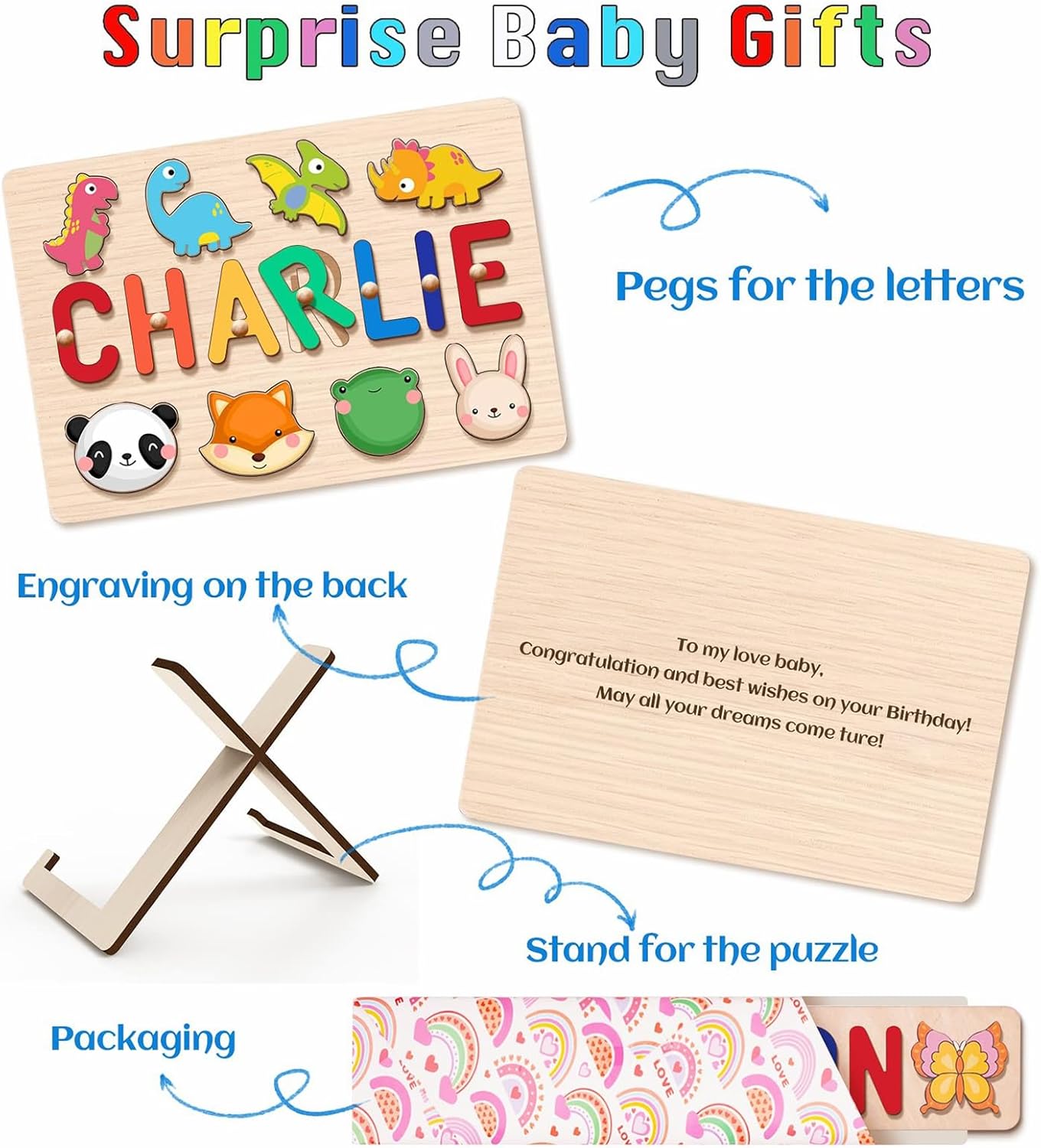 Personalized Name Puzzle for Kids Wooden Puzzle with Engraved Text