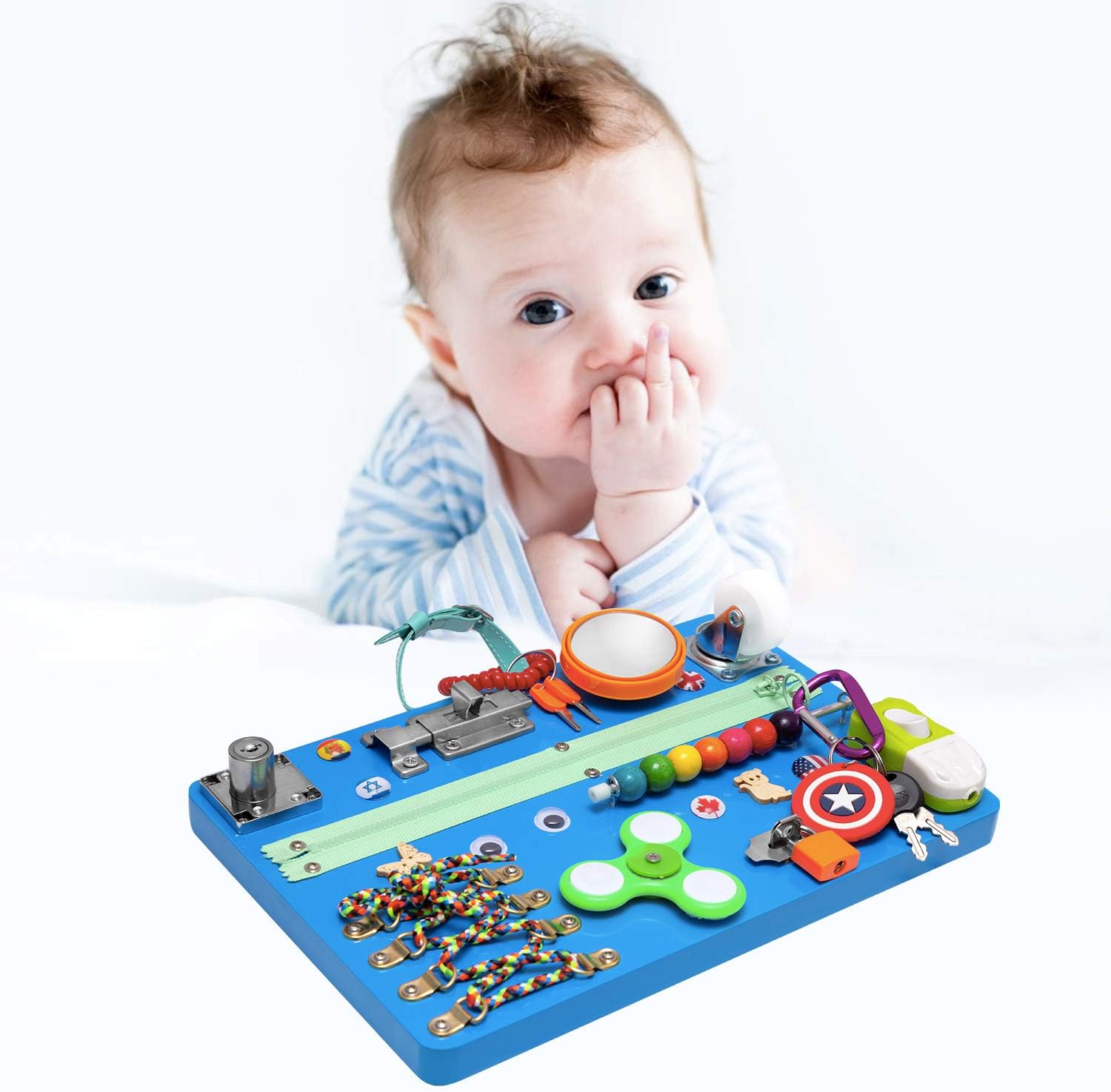 Montessori Locks Latches Board Educational Blue Toy