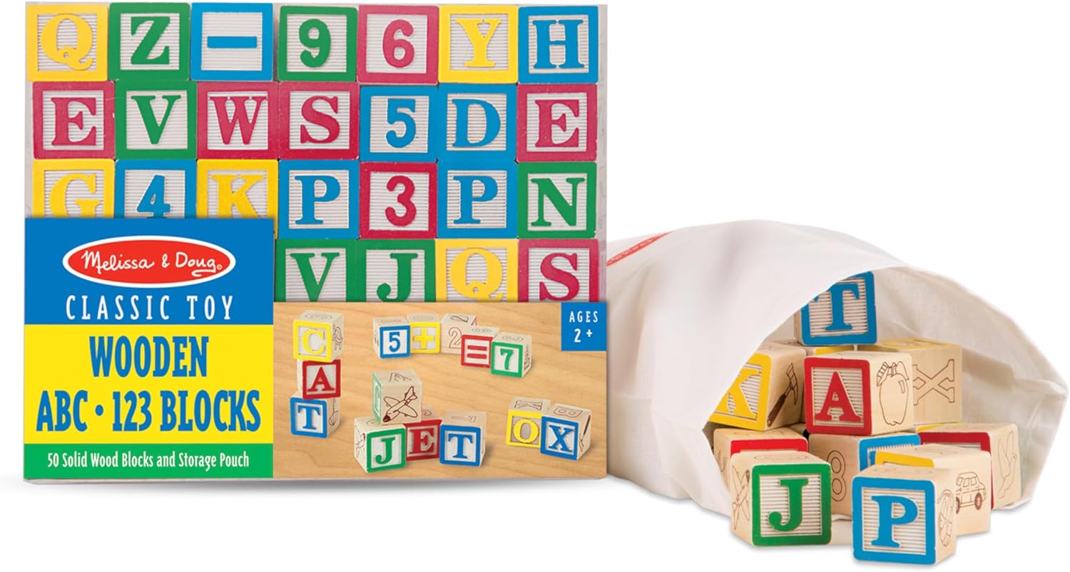 Melissa Doug Deluxe Wooden ABC123 Blocks Set 50 pcs 1