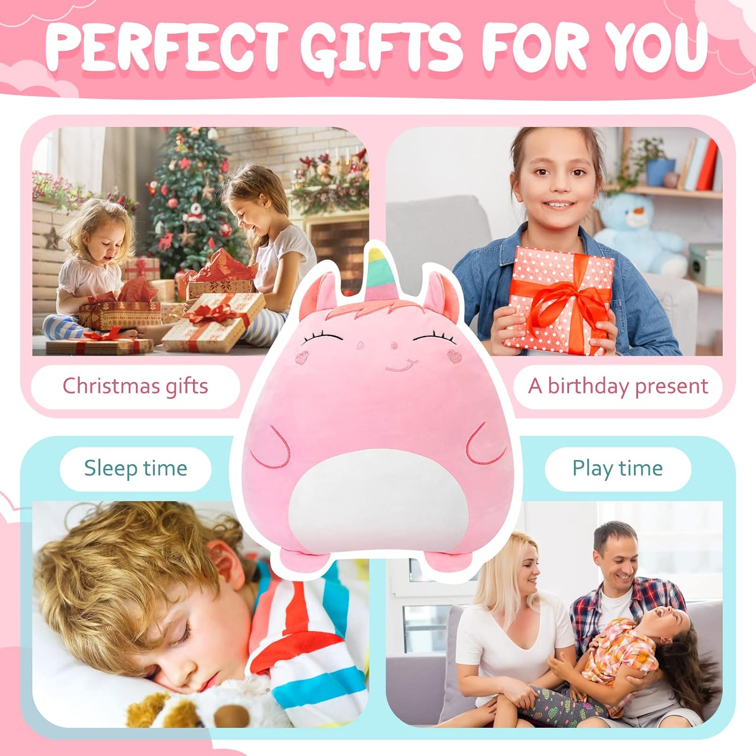 LAFTO 16inch Pink Plush Animal Toy Pillow