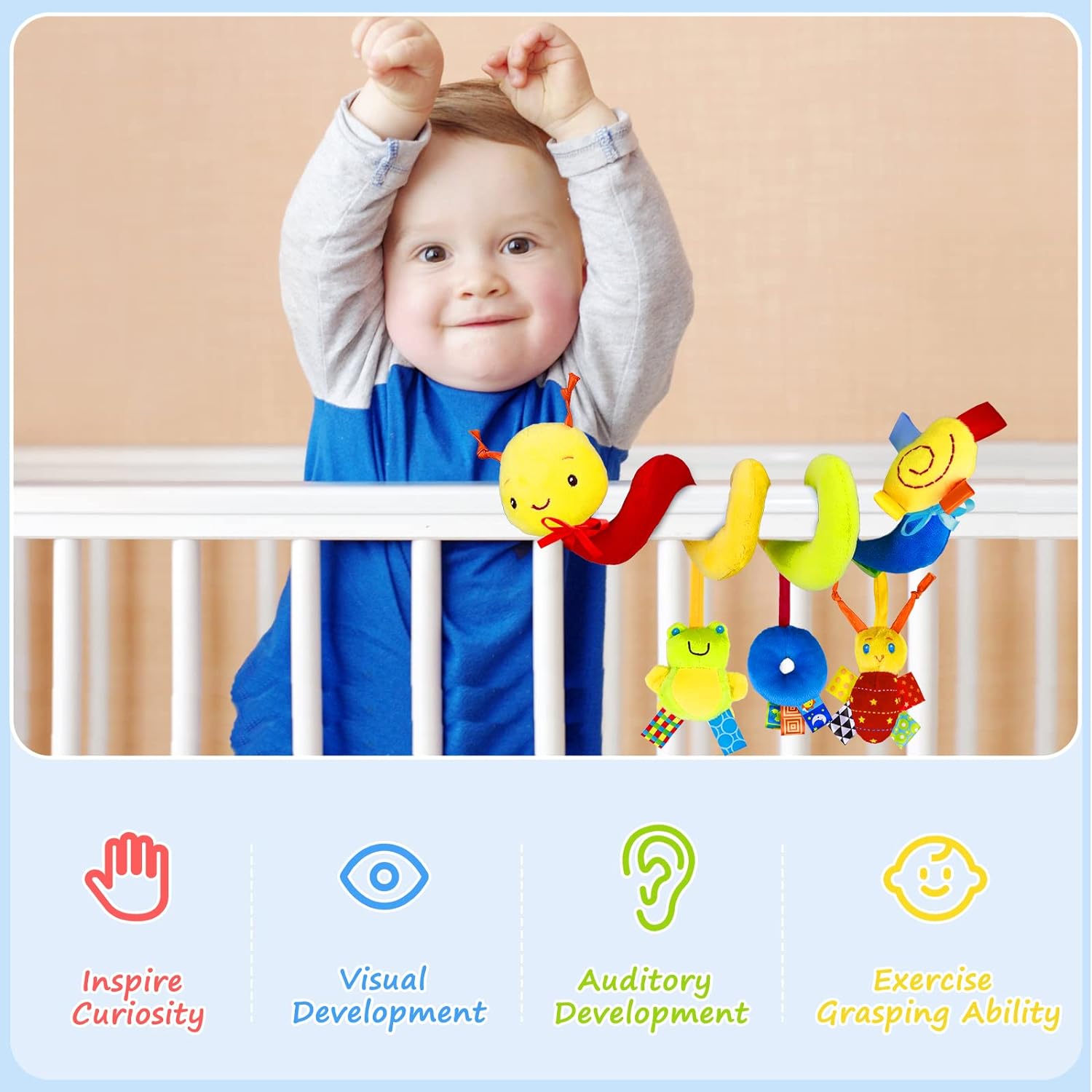 FPVERA Baby Crib Hanging Rattle Toy with Spiral Design and Ringing Bell