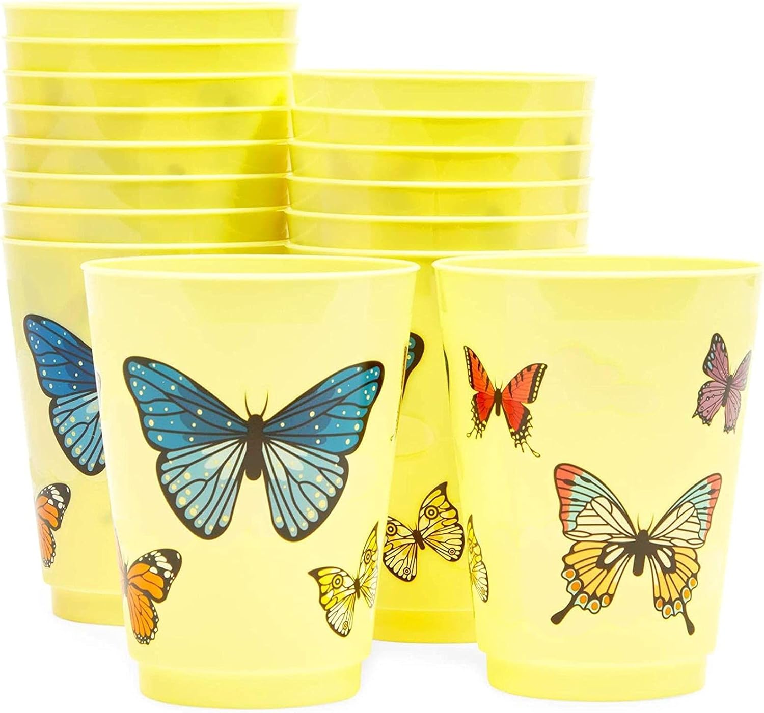 Yellow Butterfly Plastic Cups 16 oz 16 Pack