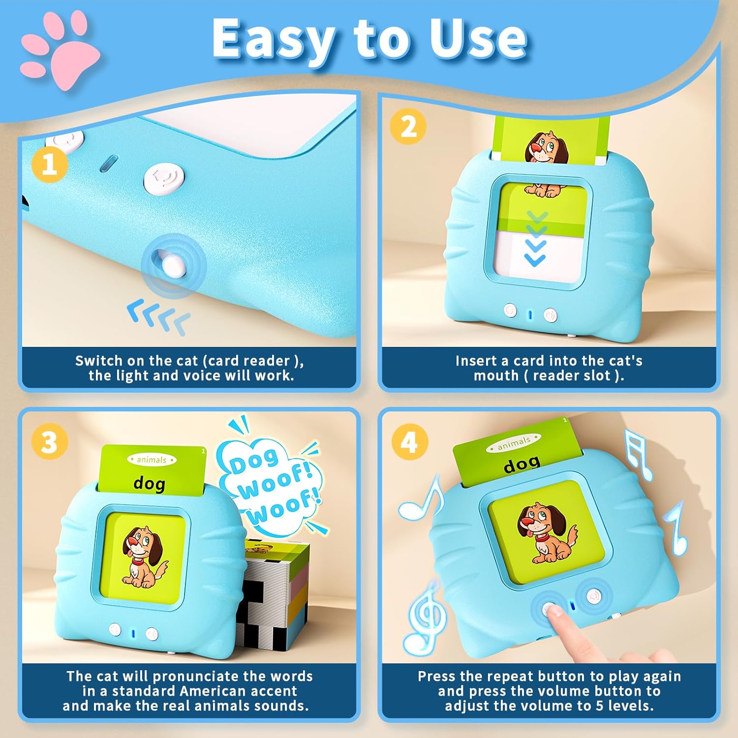 Aullsaty Talking Flash Cards for Toddlers 1-6 Years