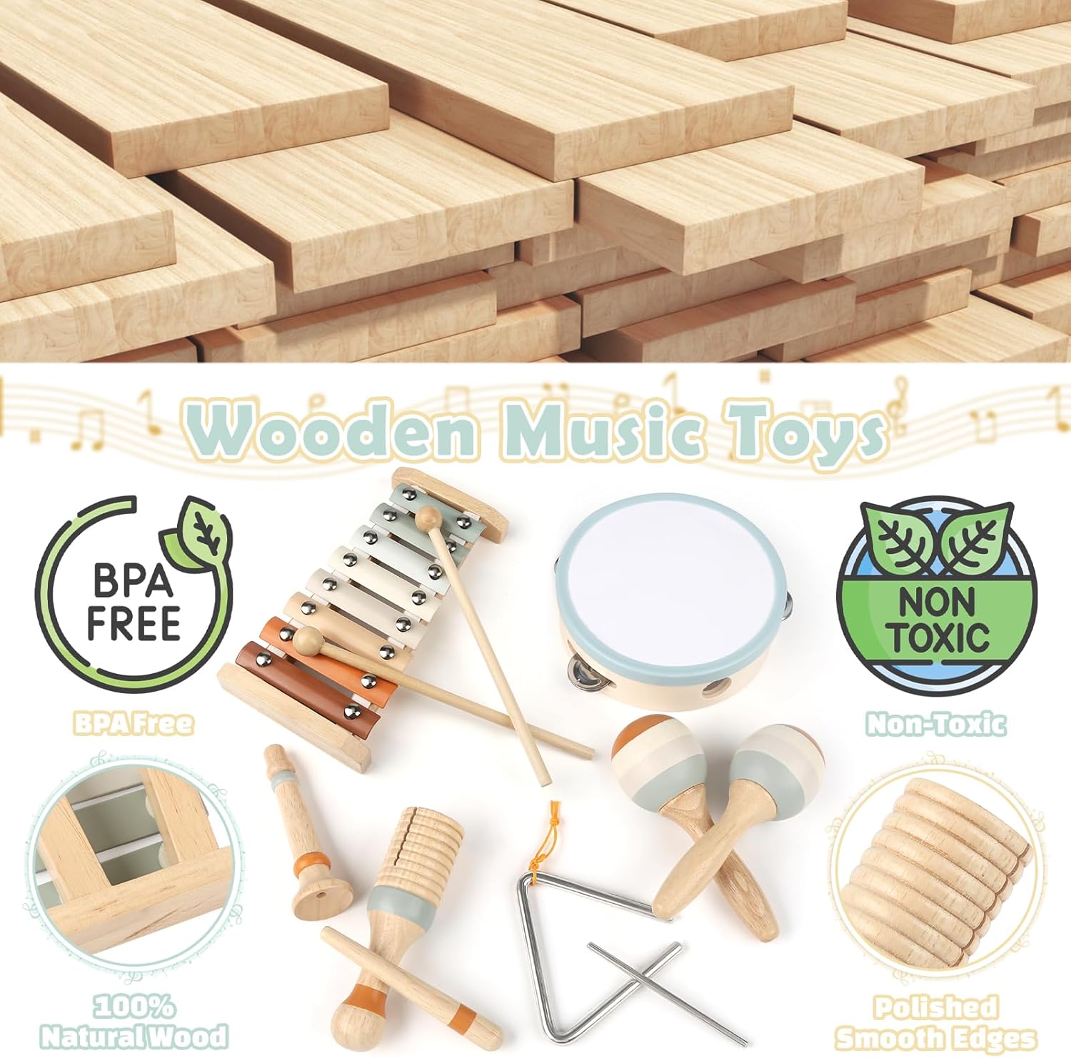 Vanplay Montessori Wooden Musical Instruments for Toddlers 1-3
