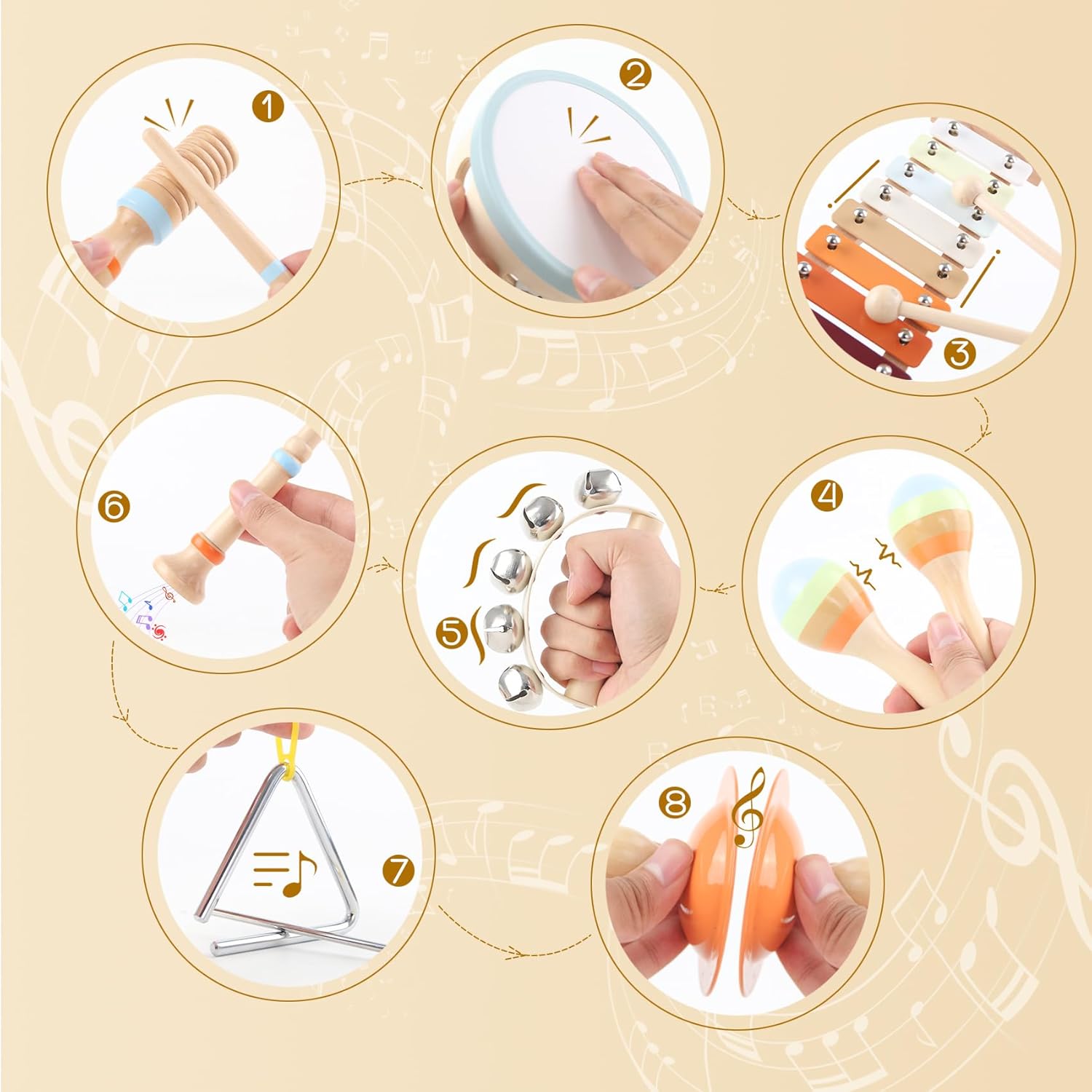 Ranqibo Wooden Musical Instruments Set for Toddlers