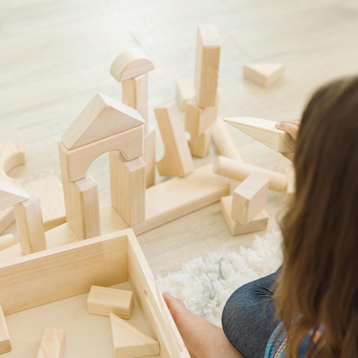 Melissa Doug 60pc Solid-Wood Building Blocks With Storage Tray