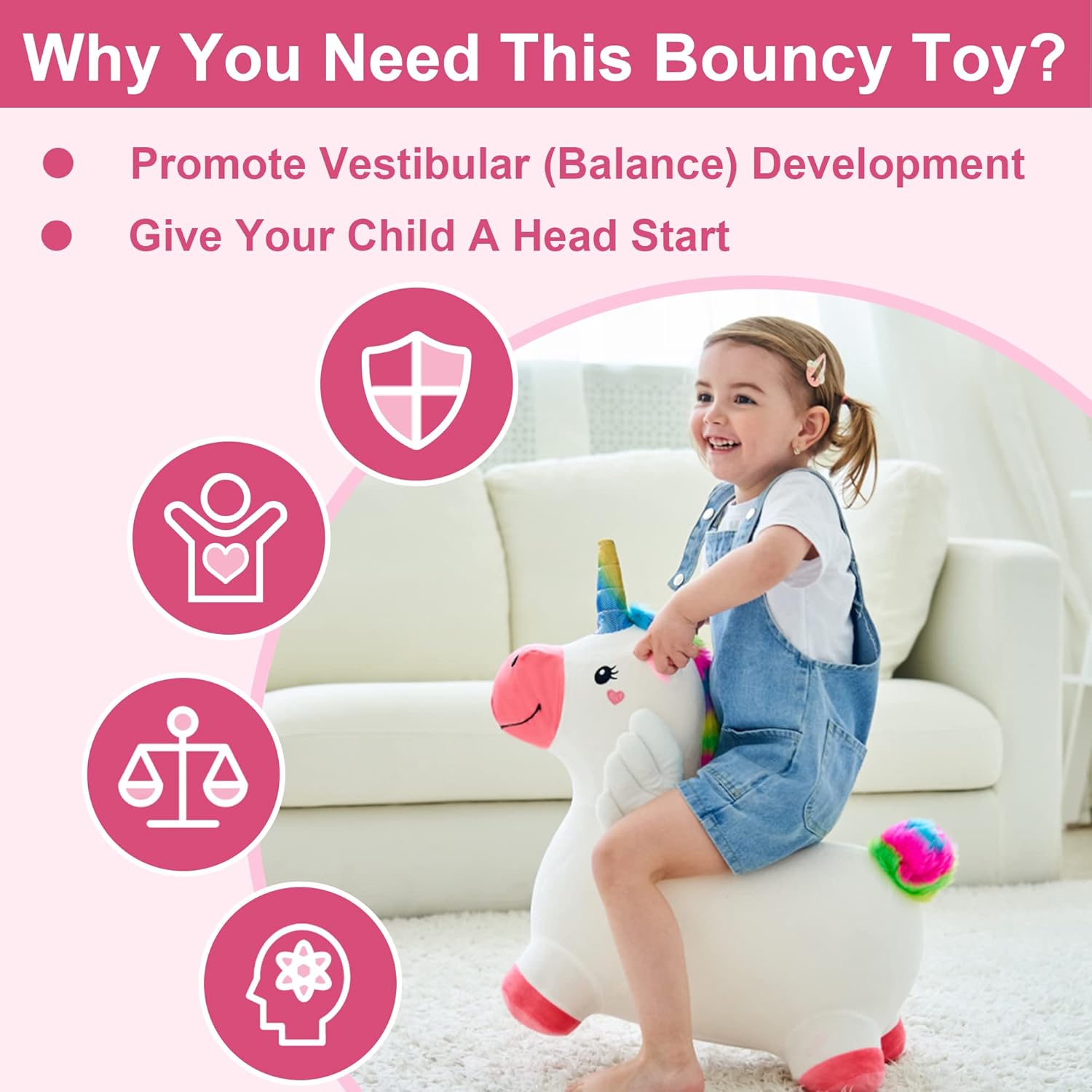 iPlay iLearn Bouncy Unicorn Hopper Toy for Toddlers