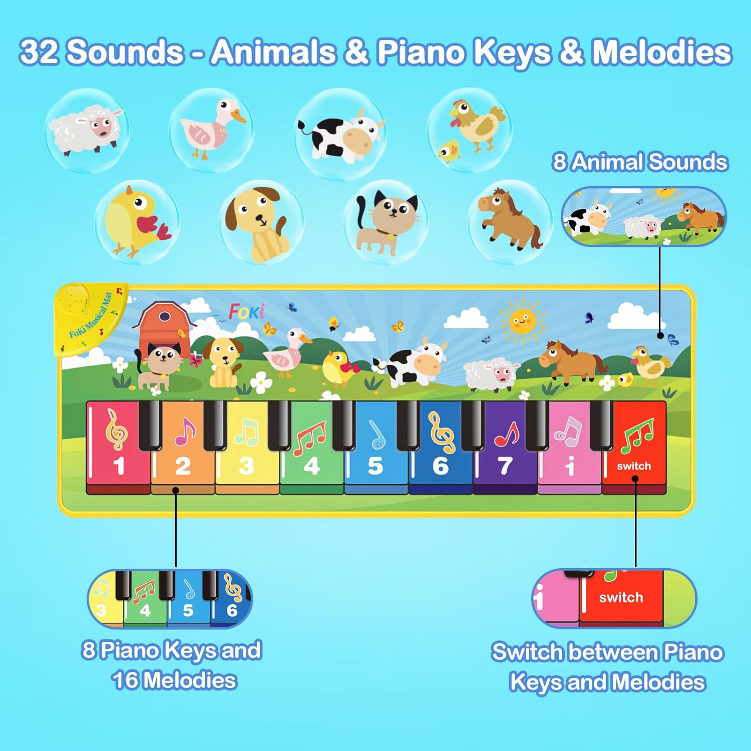 Foki Floor Piano Mat for Toddlers 1-5 Years