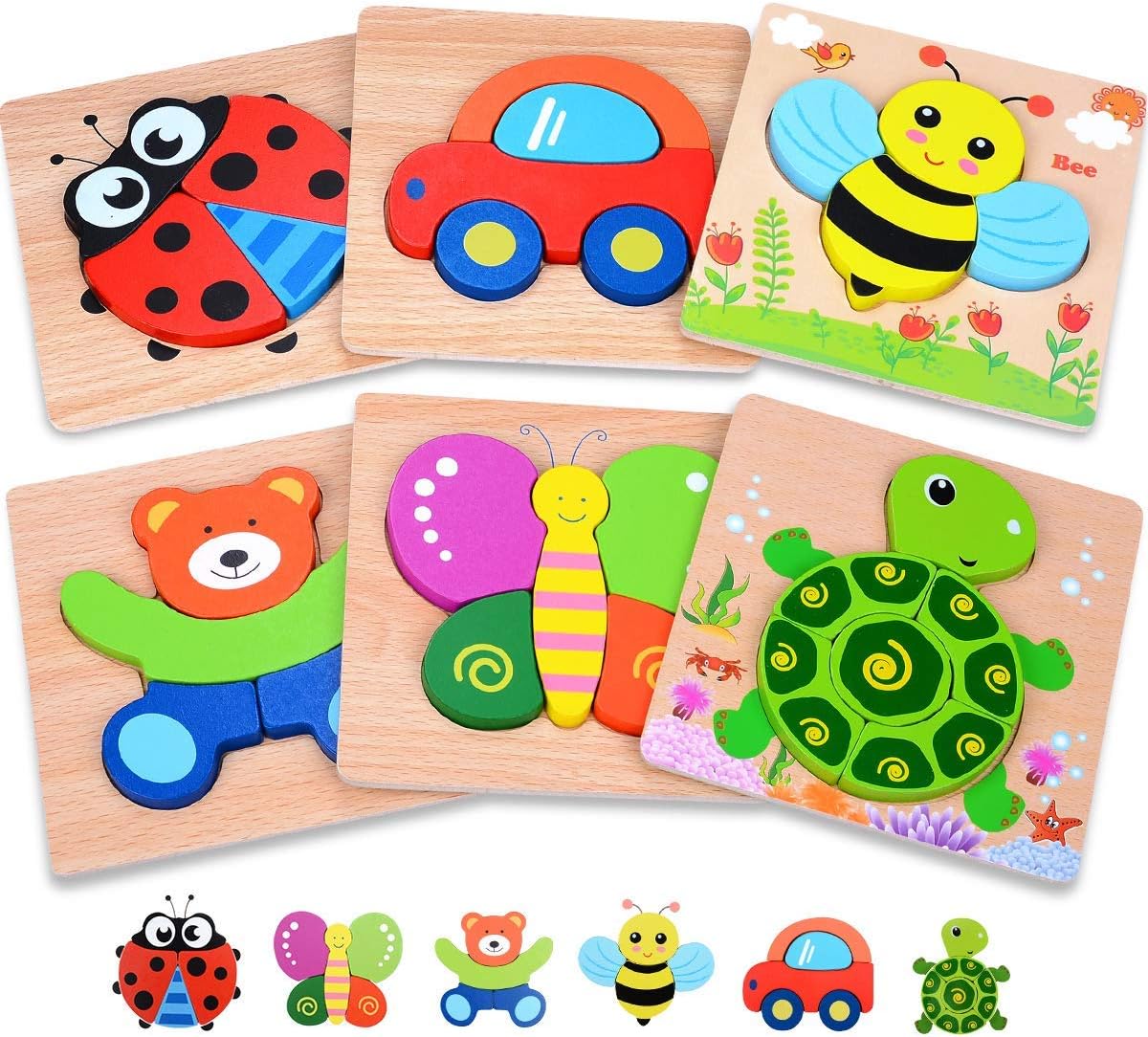 Magifire Wooden Puzzles Set of 6 for Toddlers 1-3 1