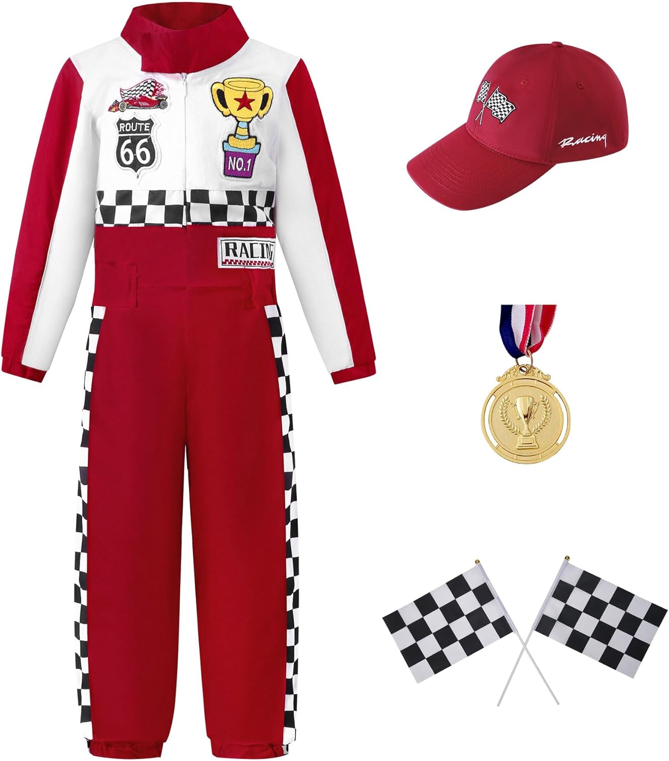 Race Car Driver Costume for Kids with Cap and Flag