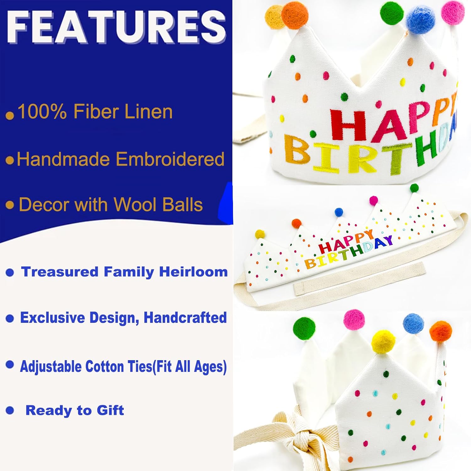 Meygajoe Hand Embroidered Birthday Crown for Kids and Babies