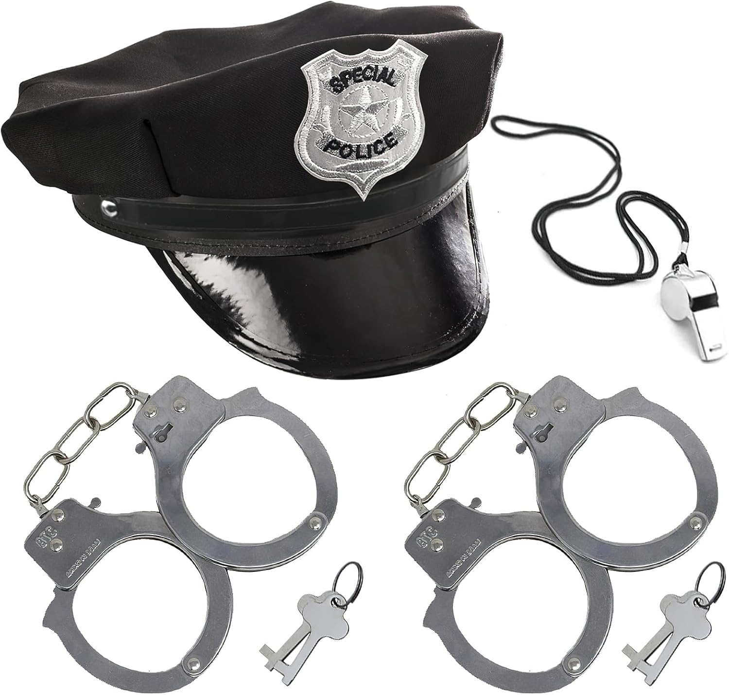 3 Otters Police Hat with Whistle and Accessories Set for Kids