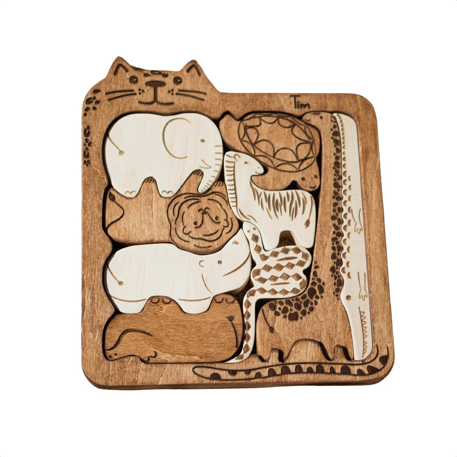 Handmade Wooden Animal Puzzle for Toddlers 3-5