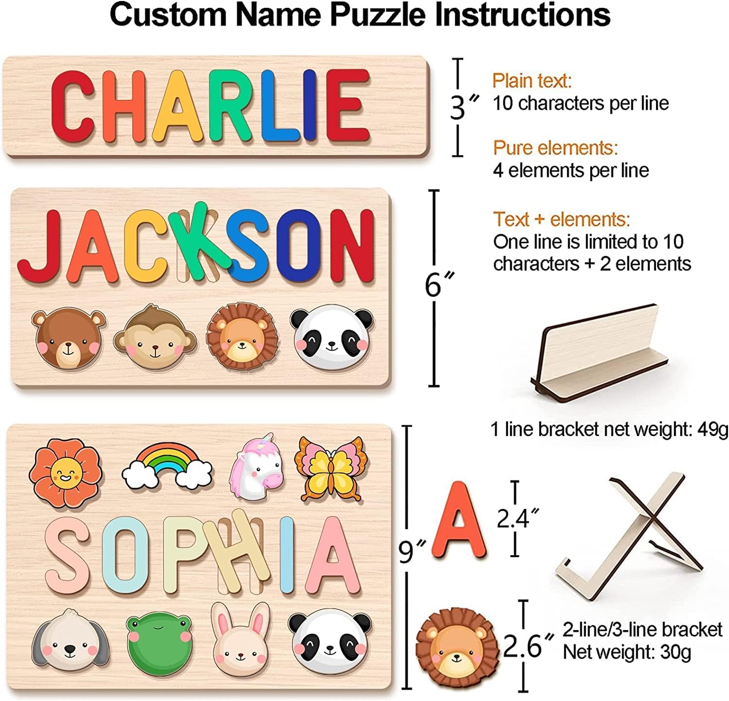 Personalized Name Puzzle for Kids - 1-3 Year Old Wooden Toy