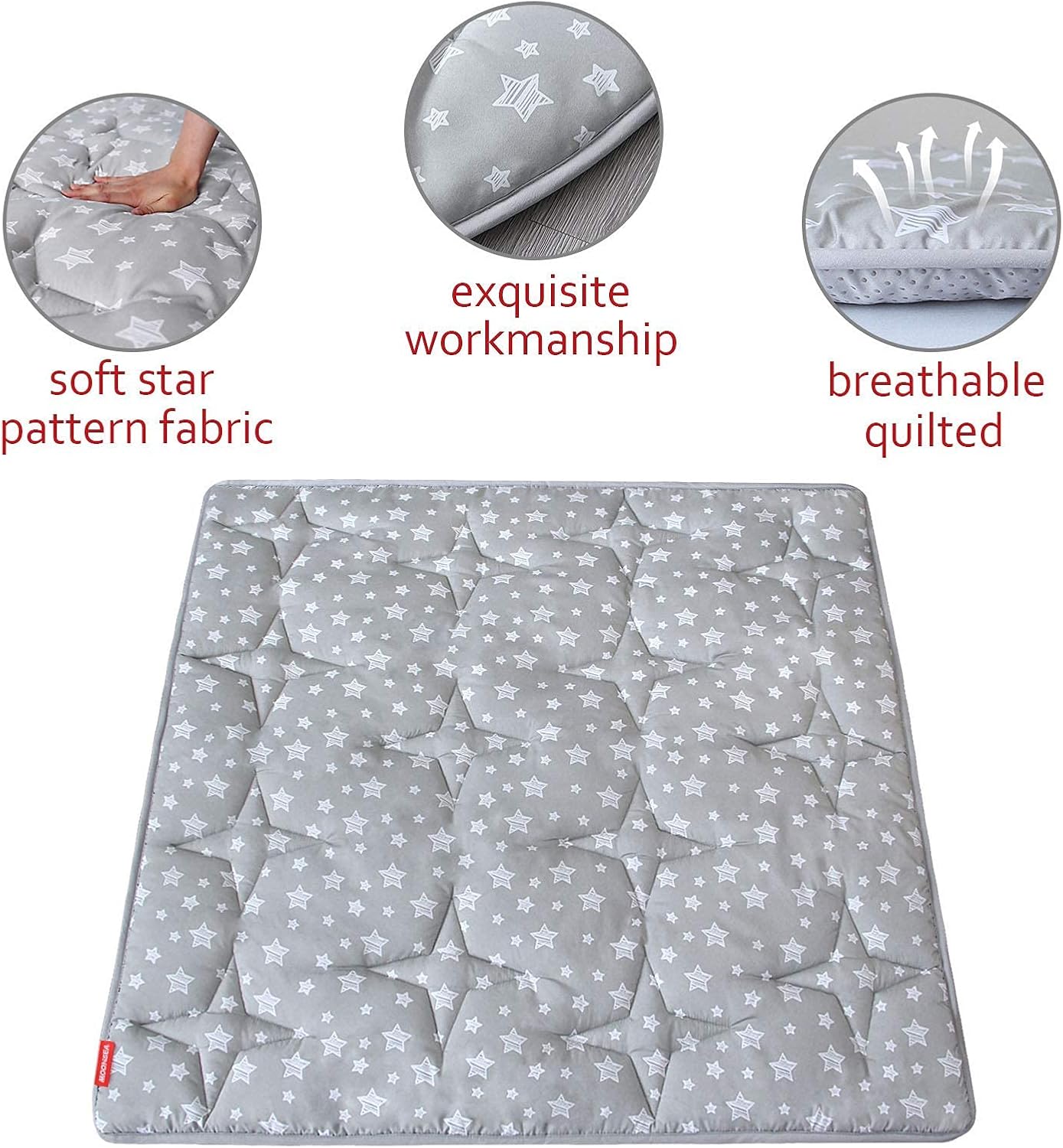 Moonsea Teepee Play Tent Mat 43x43 Quilted Square Pad with Non-Slip Backing