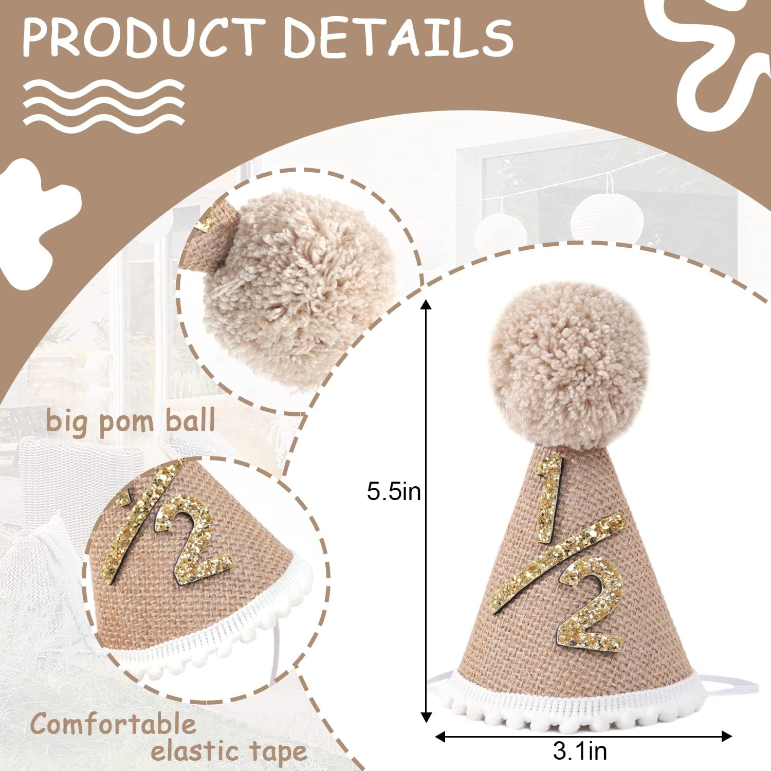 WAOUH Half Birthday Baby Hat - Glitter Crown for 6 Month Celebrations