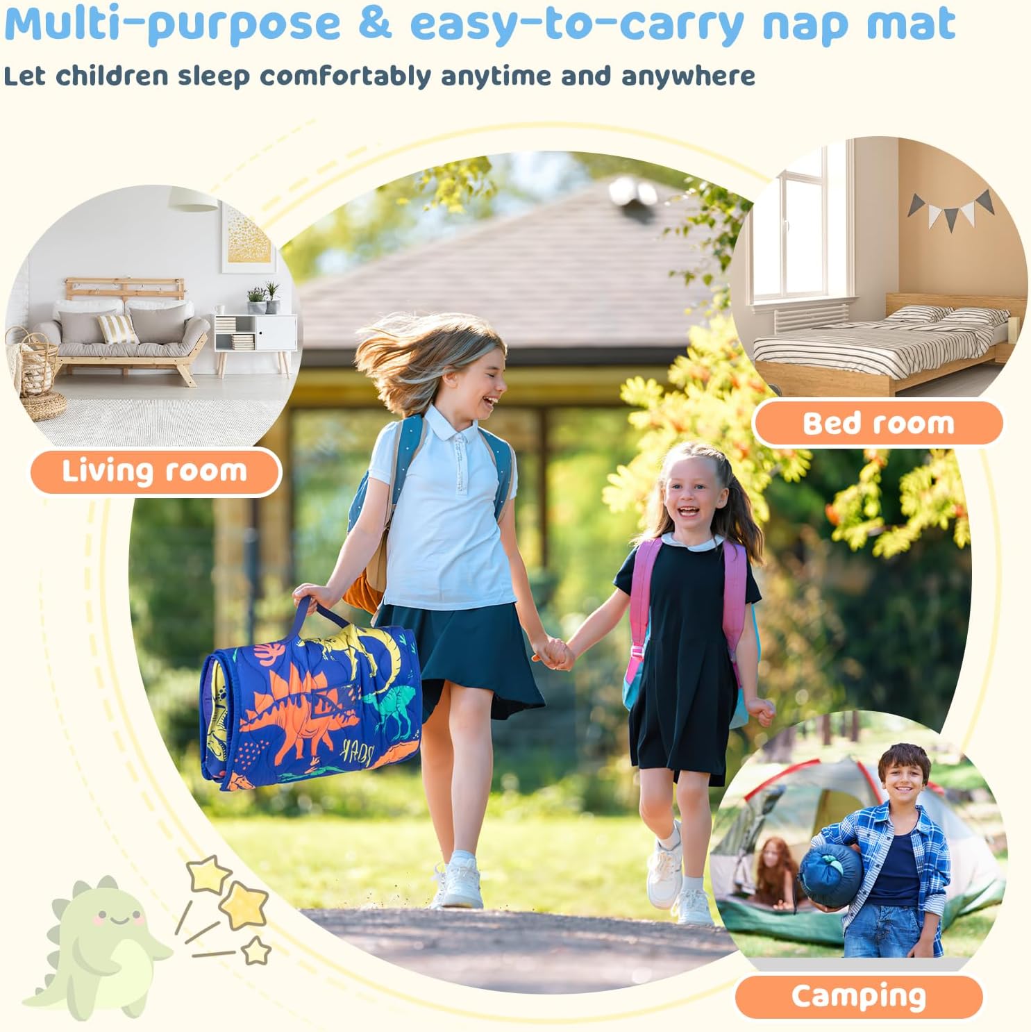 Toddler Nap Mat Extra Large 55 x 29 with Removable Pillow and Blanket