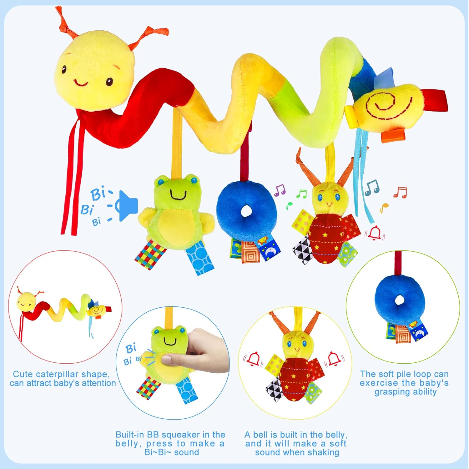 FPVERA Baby Crib Hanging Rattle Toy with Spiral Design and Ringing Bell