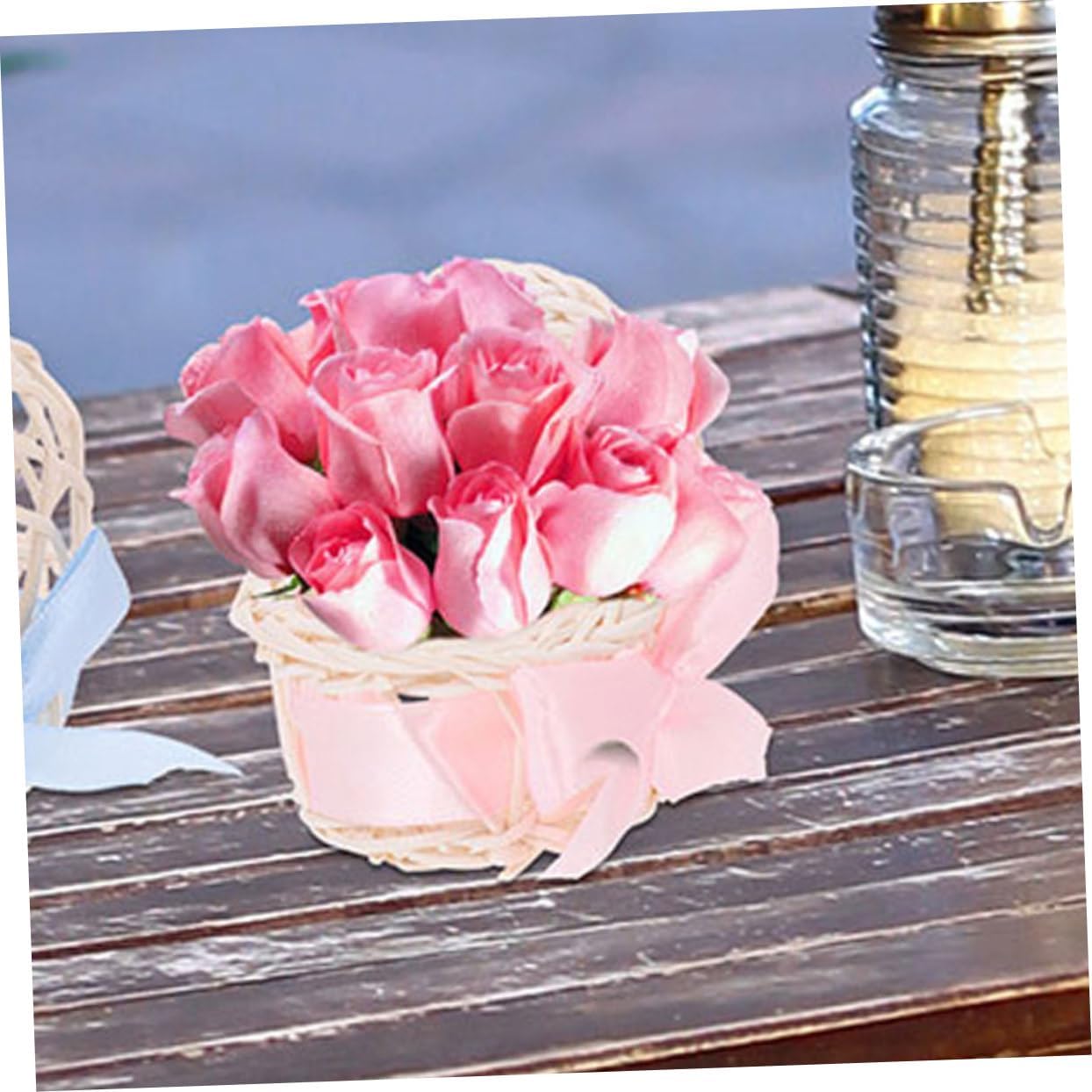 Toddmomy Mini Woven Flower Basket for Dollhouse DIY