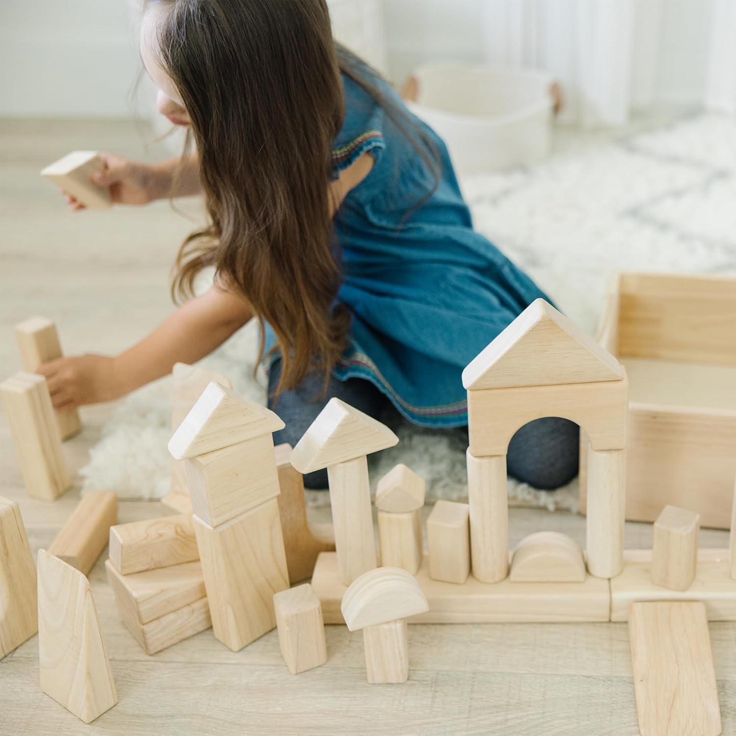 Melissa Doug 60pc Solid-Wood Building Blocks With Storage Tray