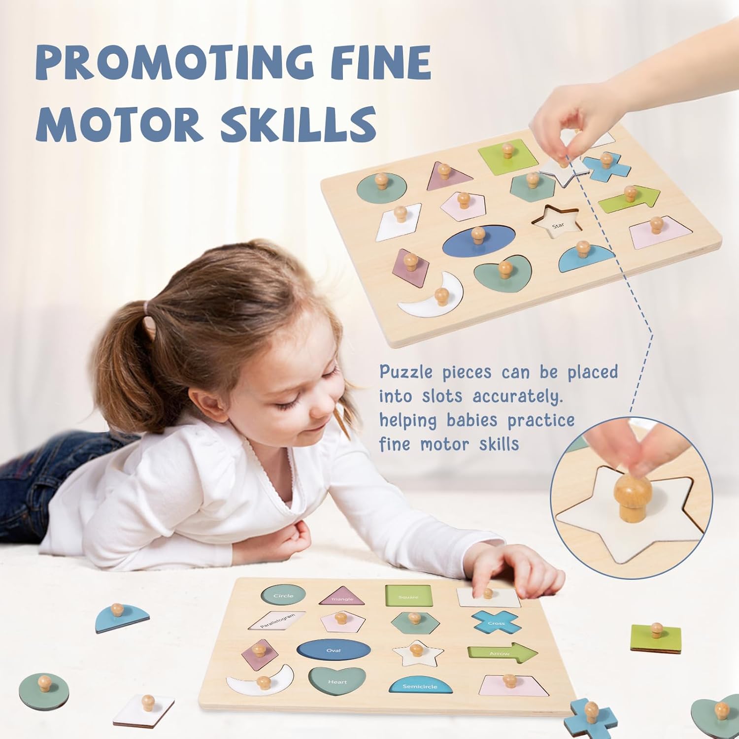 Adena Montessori 16 Piece Wooden Shape Peg Puzzle 1