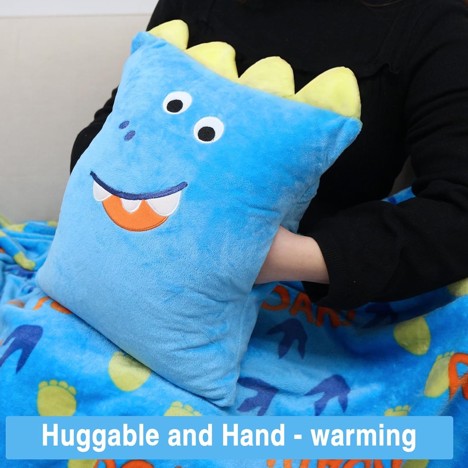 3 in 1 Dinosaur Travel Pillow and Blanket Set for Kids