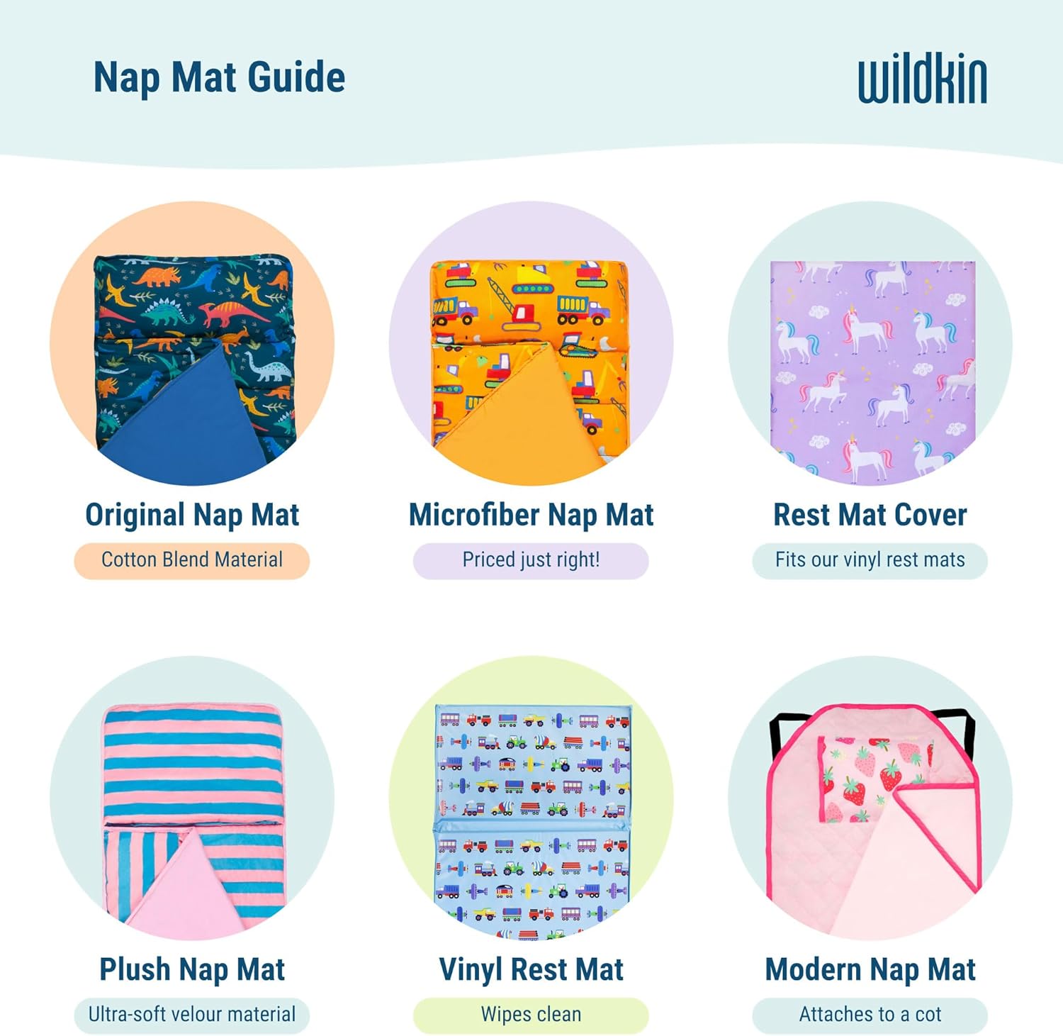 Wildkin Kids Nap Mat with Pillow - Cozy Sleep Mat for School Travel