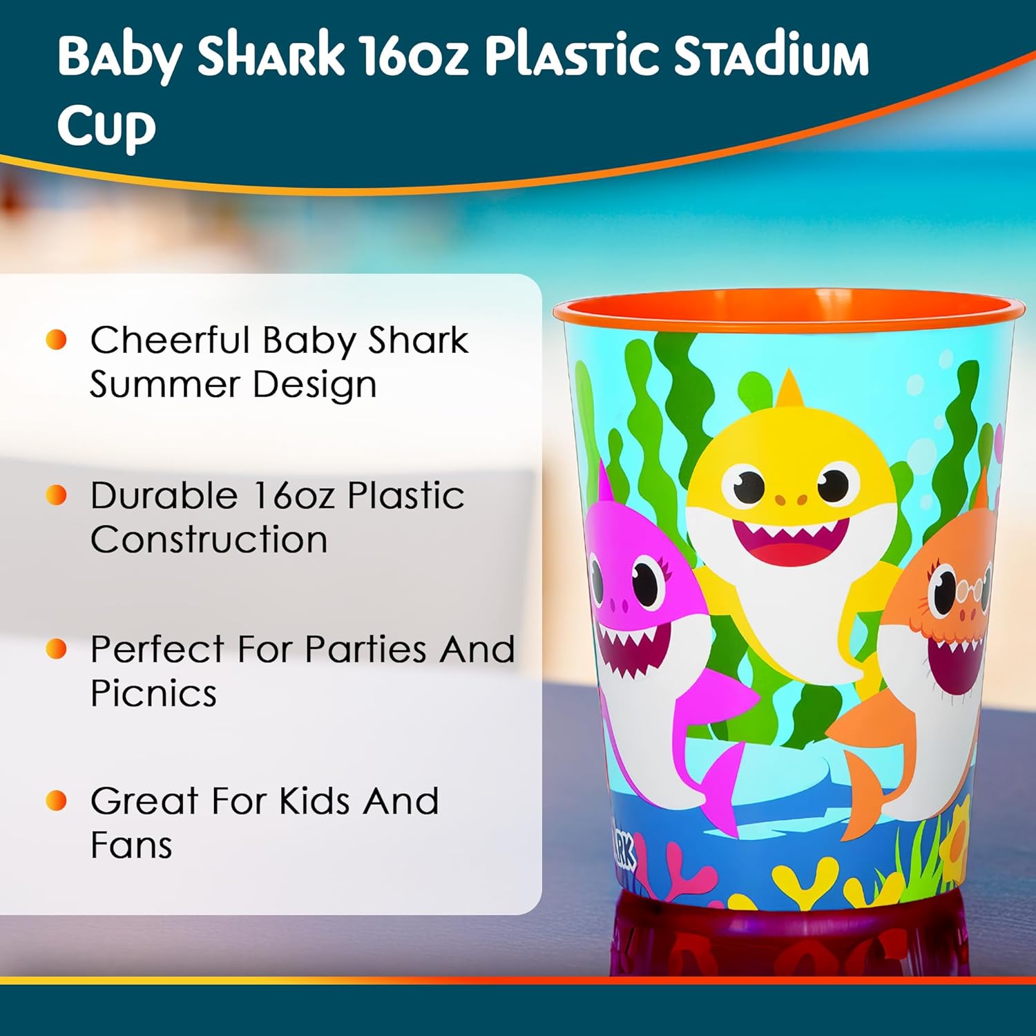 Unique Baby Shark Durable Plastic Stadium Cup - 16 oz 1