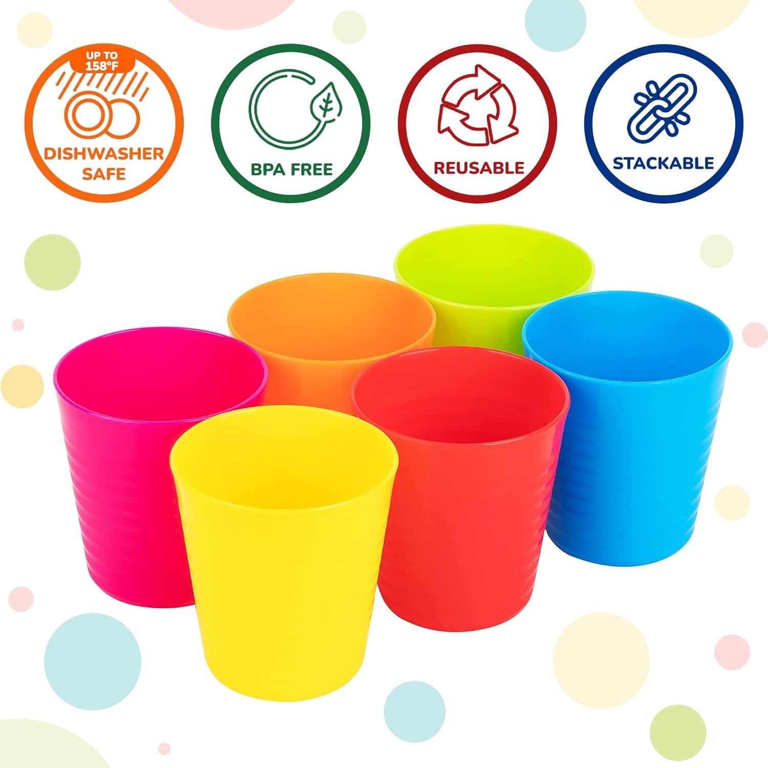 PLASKIDY Kids Cups Set of 6 8 Oz BPA Free