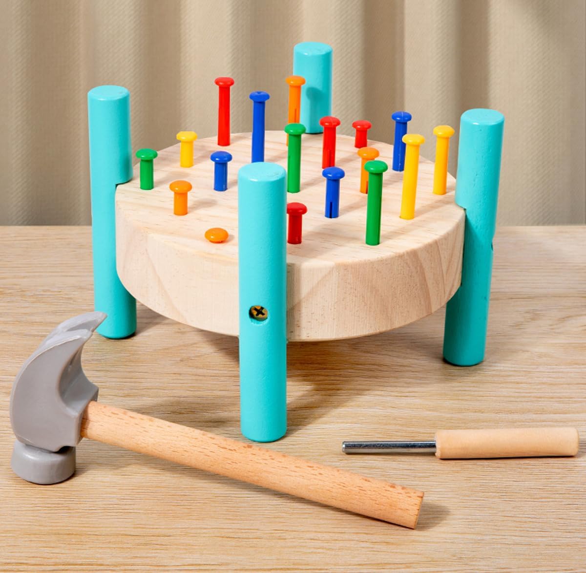 OUJILA Wooden Baby Workbench Pounding Hammer Toy for Toddlers