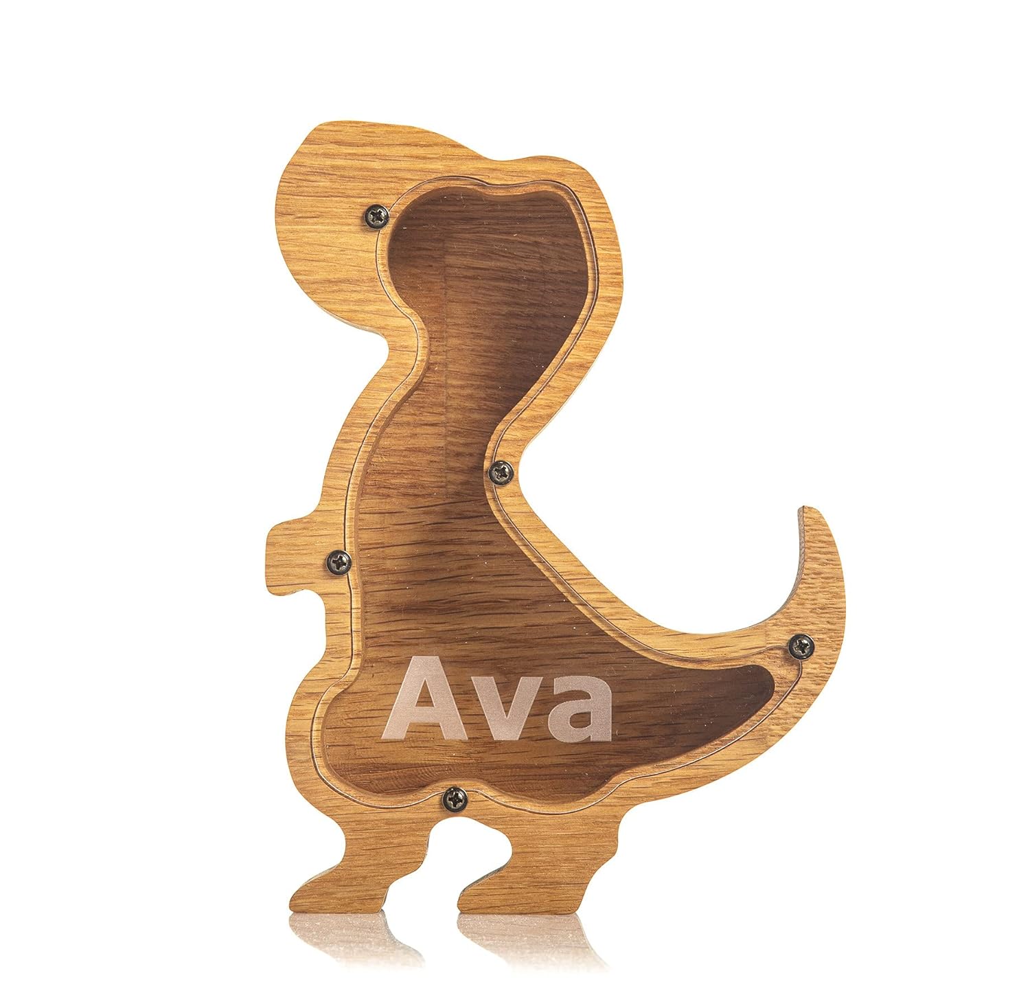 Woodpresent T-Rex Dinosaur Piggy Bank - Personalized Saving Box for Kids