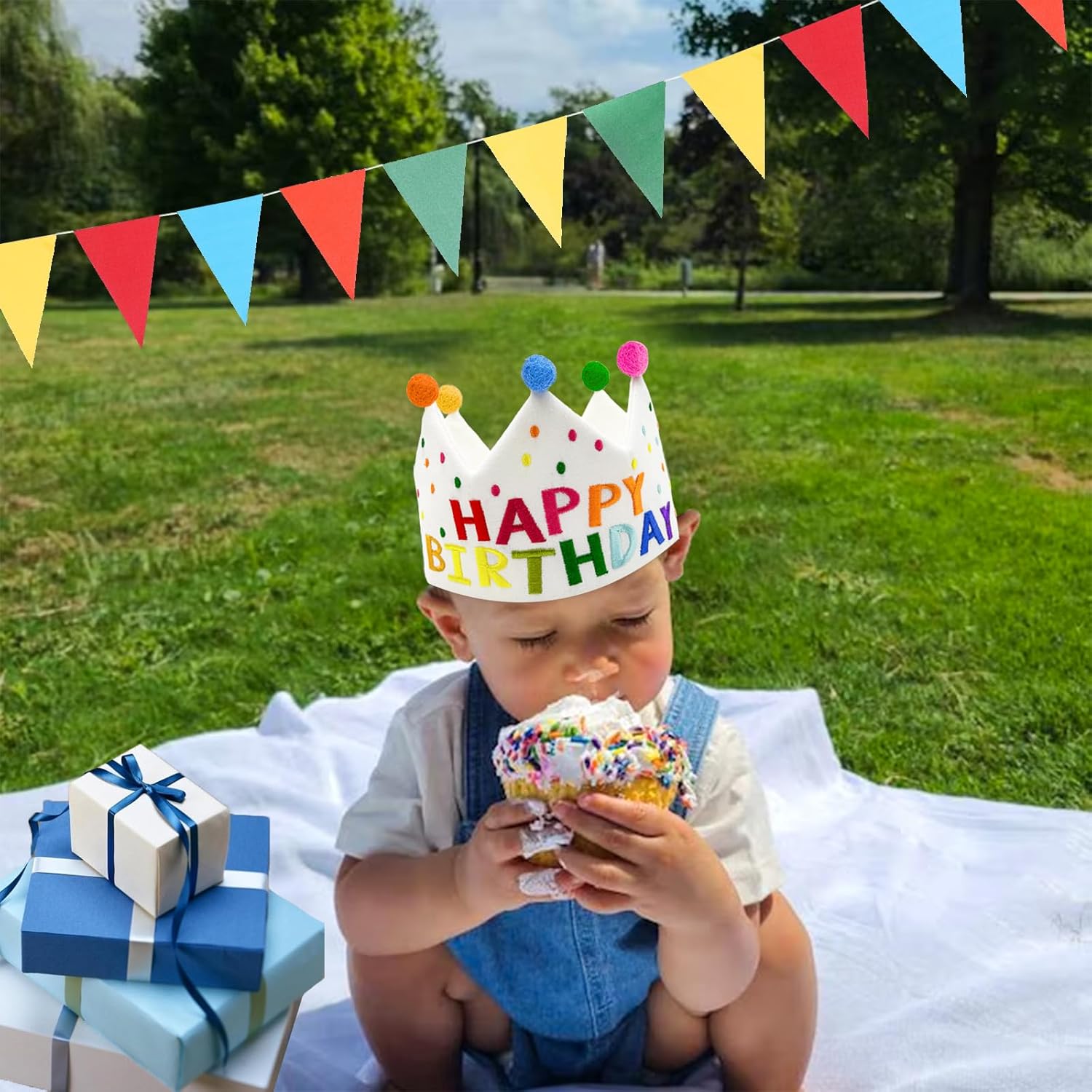 Meygajoe Hand Embroidered Birthday Crown for Kids and Babies