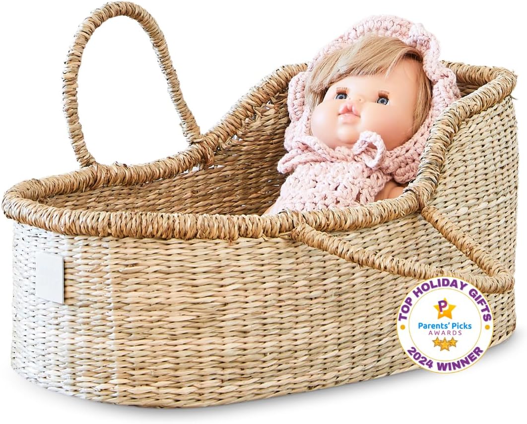 Premium Baby Doll Bassinet - Handmade Seagrass Carrier 1