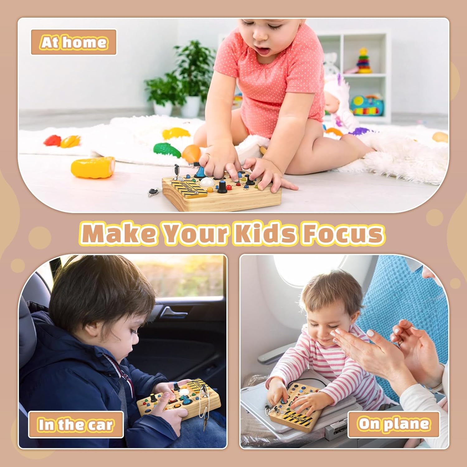 Joyreal Montessori Busy Board with LED Lights for Toddlers