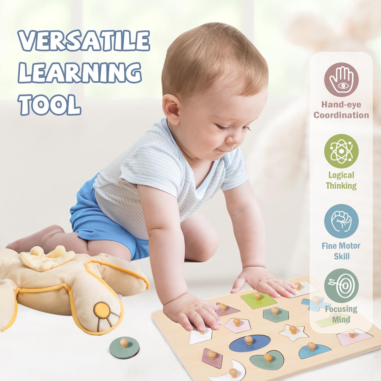 Adena Montessori 16 Piece Wooden Shape Peg Puzzle 1