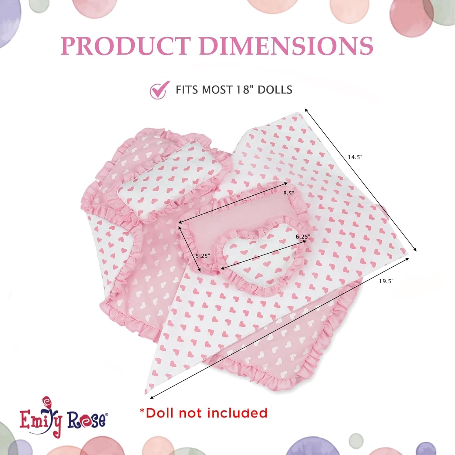Emily Rose 18 Inch Doll Pink Heart Bedding Set