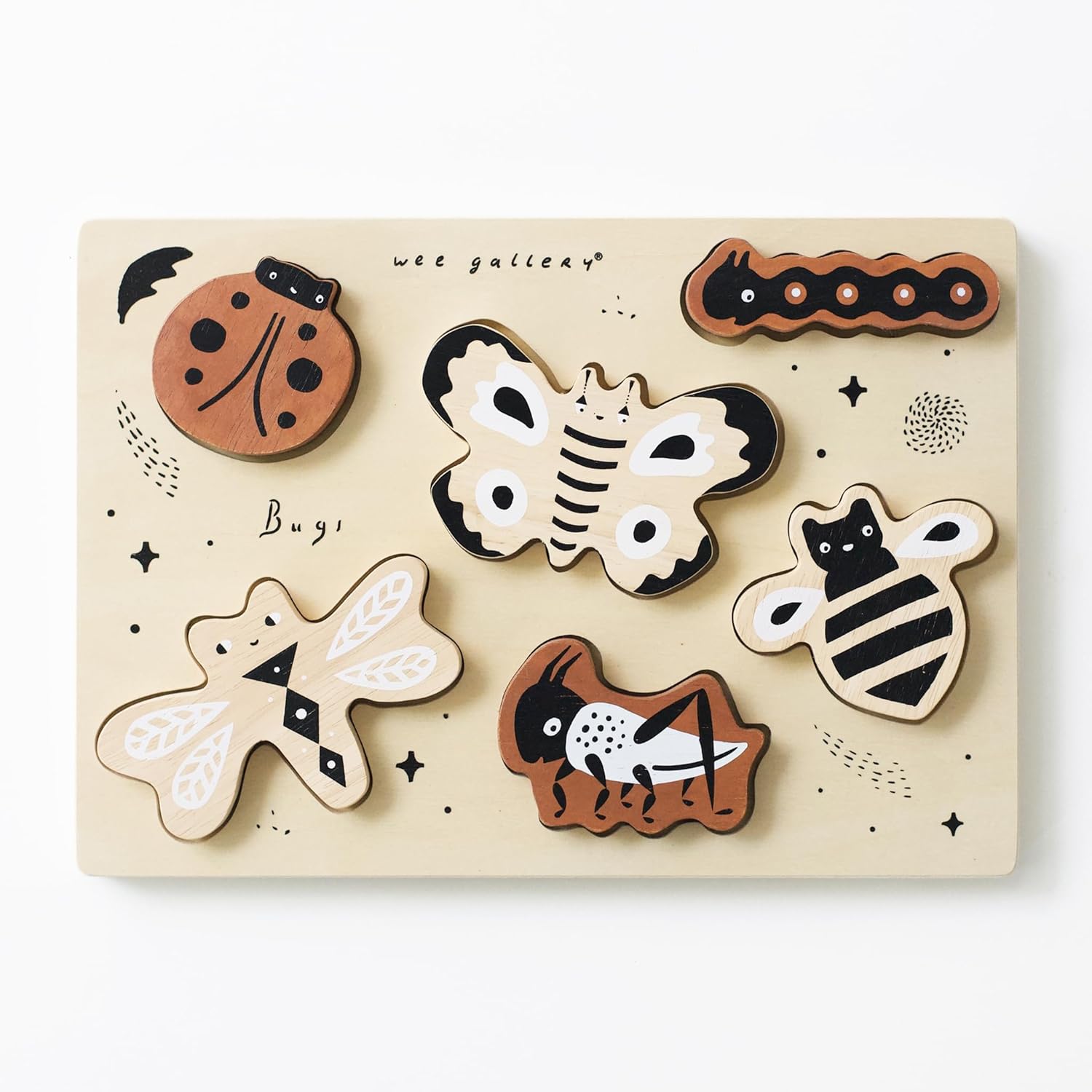 Wee Gallery Bugs Wooden Puzzle Tray for Kids Age 2-4