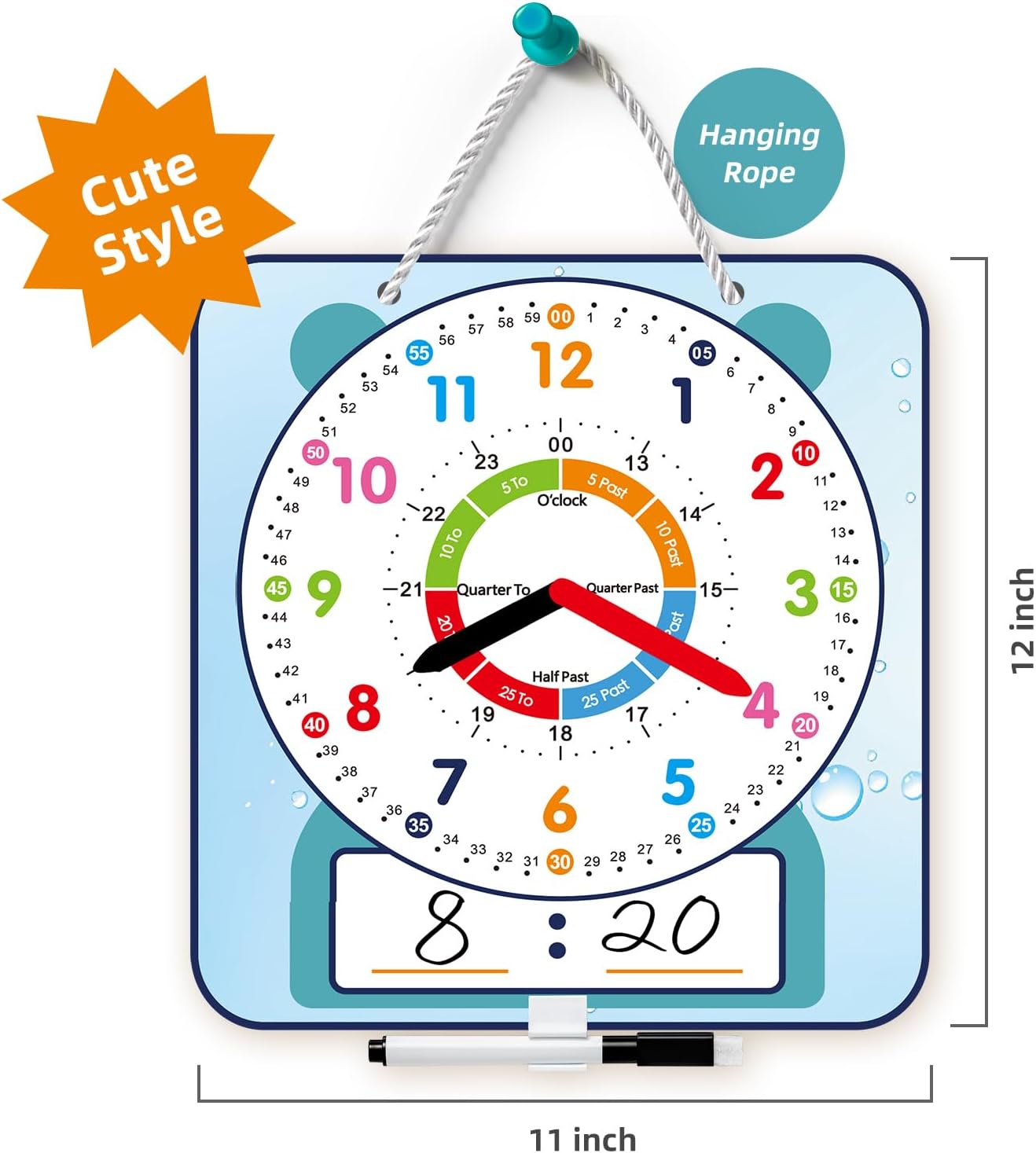 Cute Style 12 Magnetic Writable Teaching Clock