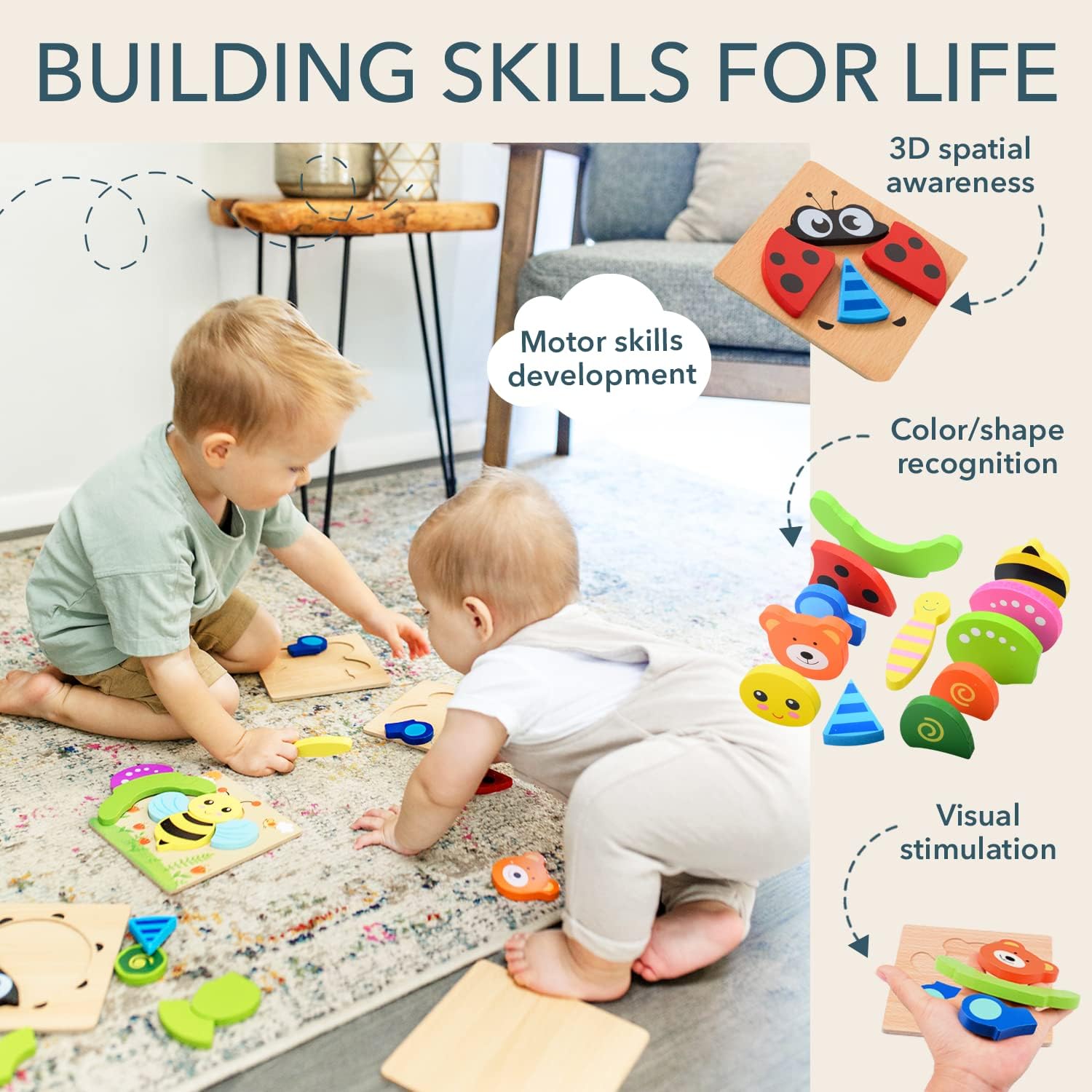 Magifire Wooden Puzzles Set of 6 for Toddlers 1-3 1