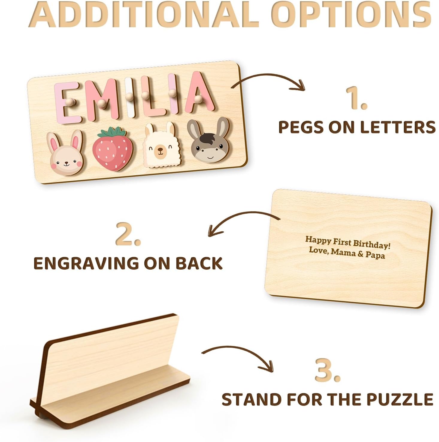 Customizedbee Personalized Wooden Name Puzzle for Toddlers 1-3