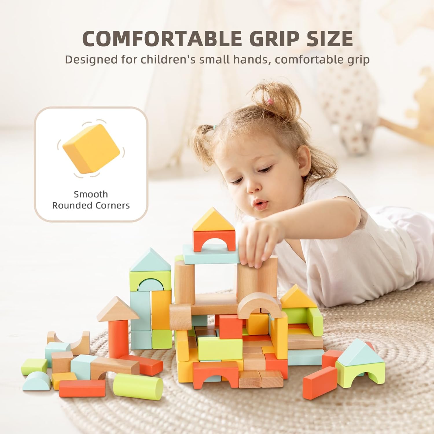 100pcs Montessori Wooden Blocks for Toddlers 1-3