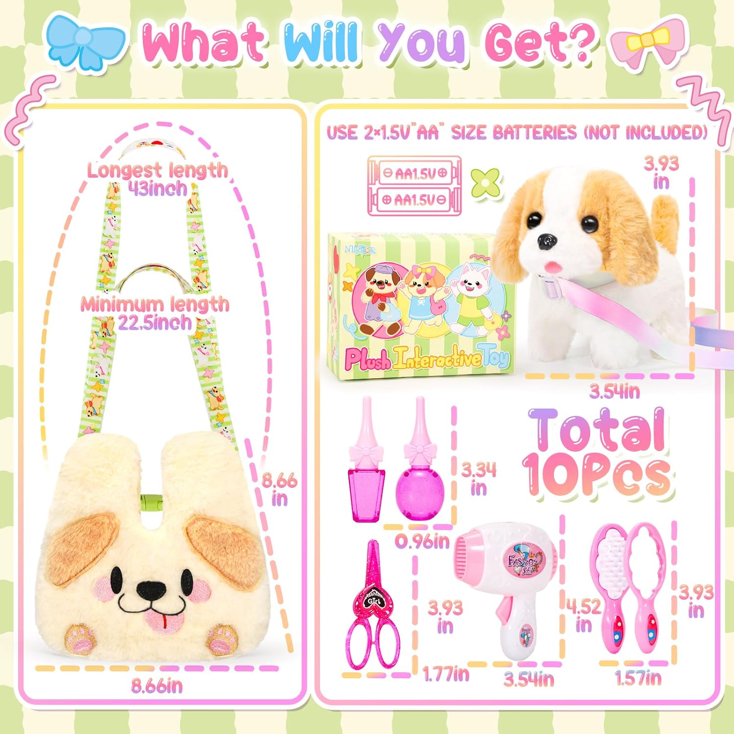 Ninaor Plush Dog Toy with Crossbody Bag and Accessories 1