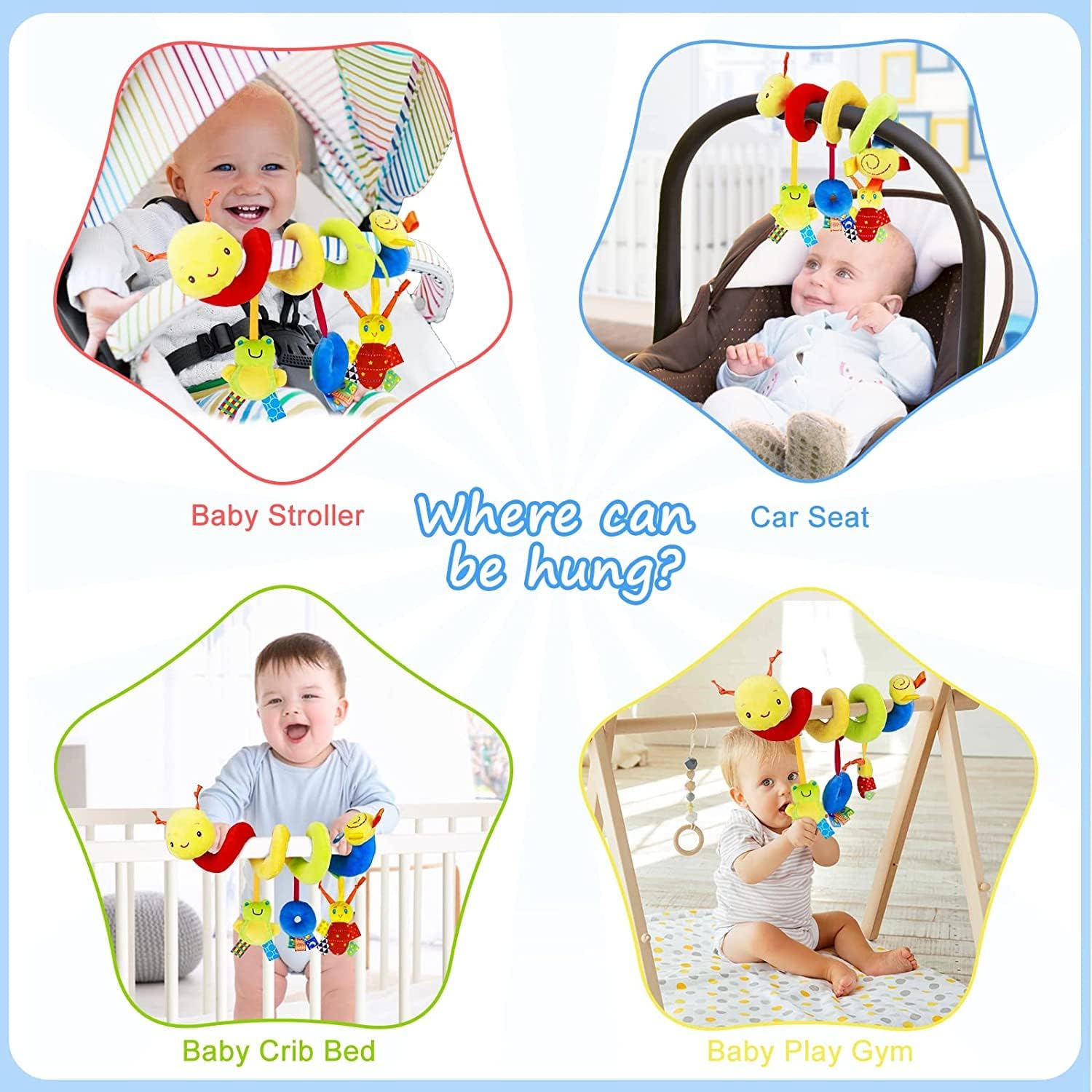 FPVERA Baby Crib Hanging Rattle Toy with Spiral Design and Ringing Bell
