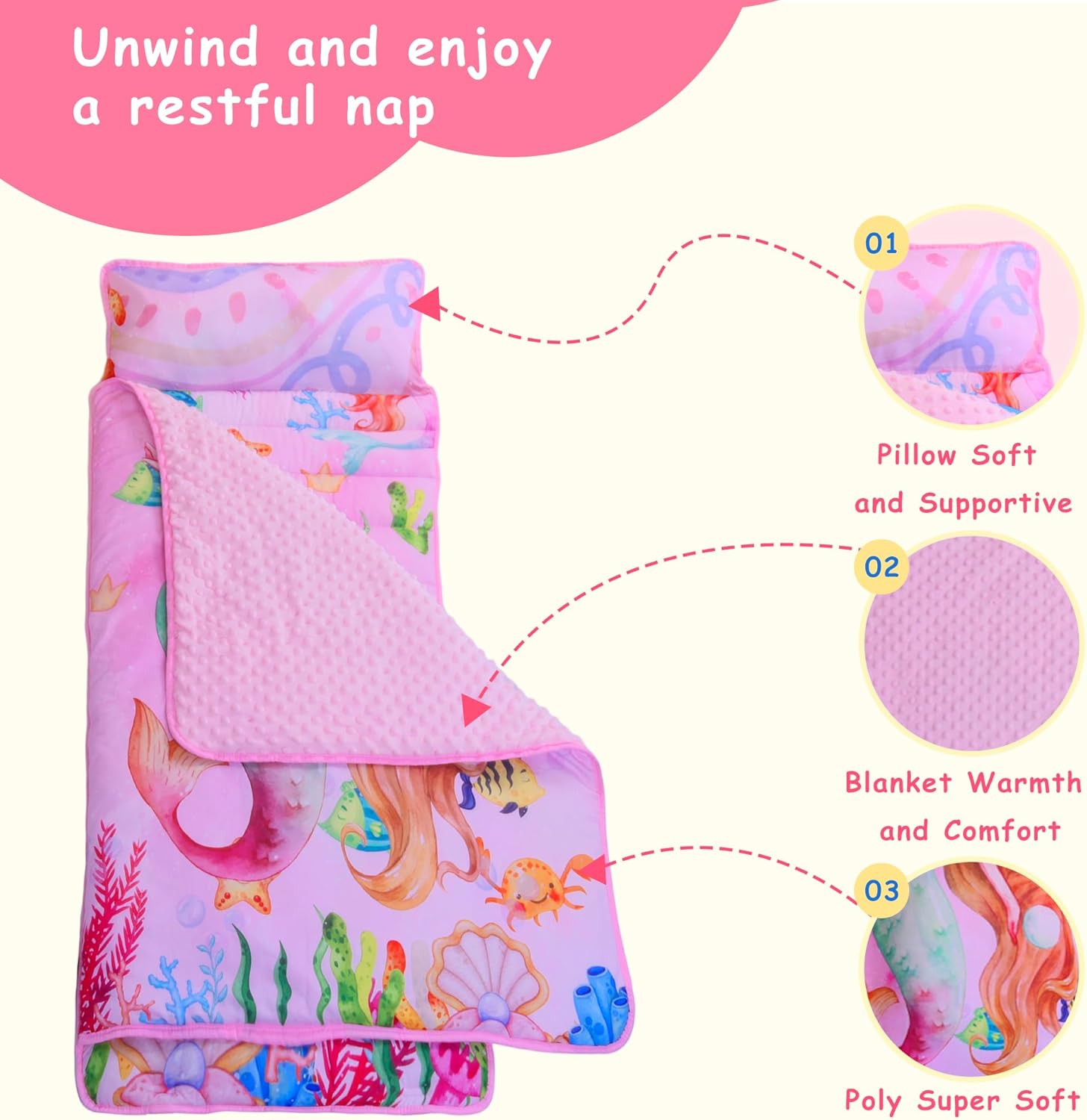 Lydaz Toddler Nap Mat with Pillow Blanket