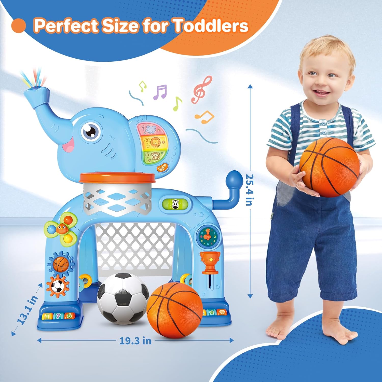 2-in-1 Basketball Soccer Activity Center for Toddlers with Light Music