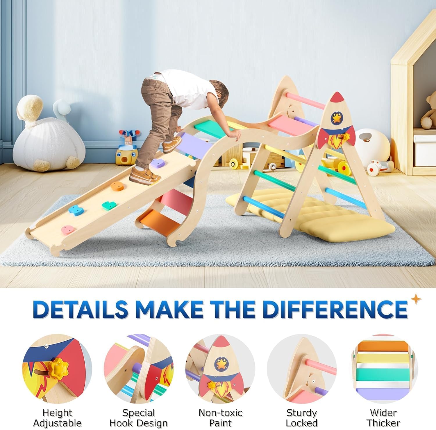 KidsBuddy Pikler Triangle Set with Cushion 9-in-1 1